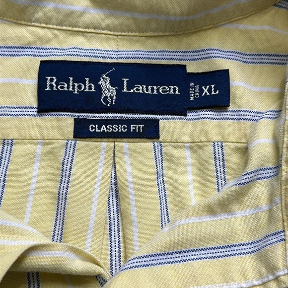 📌5/$25 Ralph Lauren Classic Fit Short Sleeve Button Down Yellow Striped Size XL - Picture 5 of 9